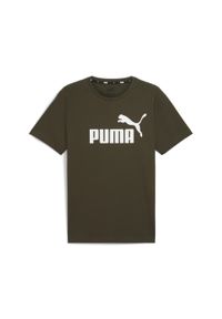 Puma - Męska koszulka z logo Essentials PUMA Dark Olive Green. Kolor: wielokolorowy, biały, zielony. Wzór: aplikacja. Sport: joga i pilates #1