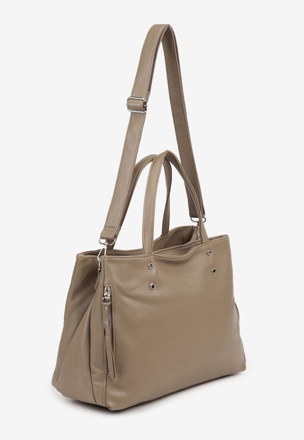 Renee - Beżowa Torebka Duża Shopper z Bocznym Suwakiem Soravine. Kolor: beżowy. Styl: biznesowy, klasyczny, elegancki, casual
