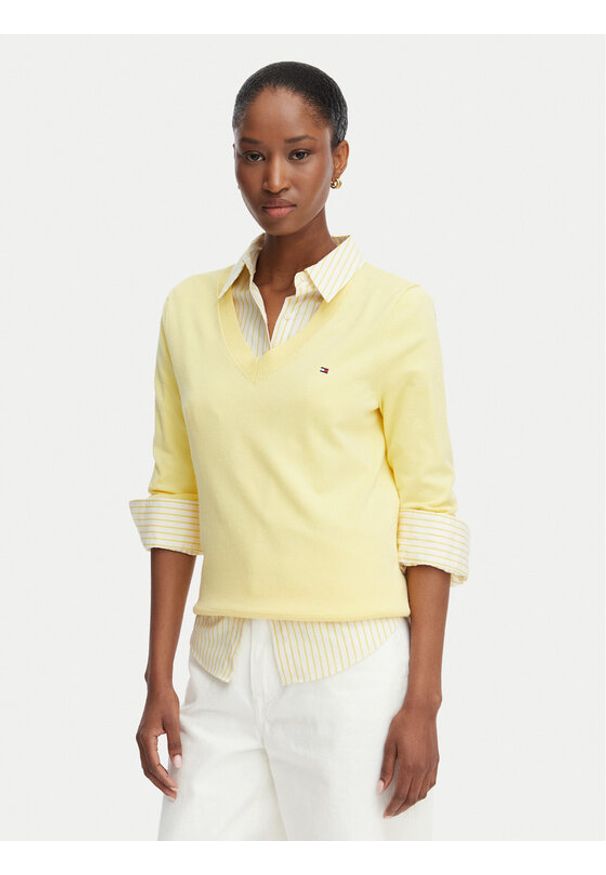 TOMMY HILFIGER - Tommy Hilfiger Sweter WW0WW40098 Żółty jasny Regular Fit. Kolor: żółty. Materiał: syntetyk