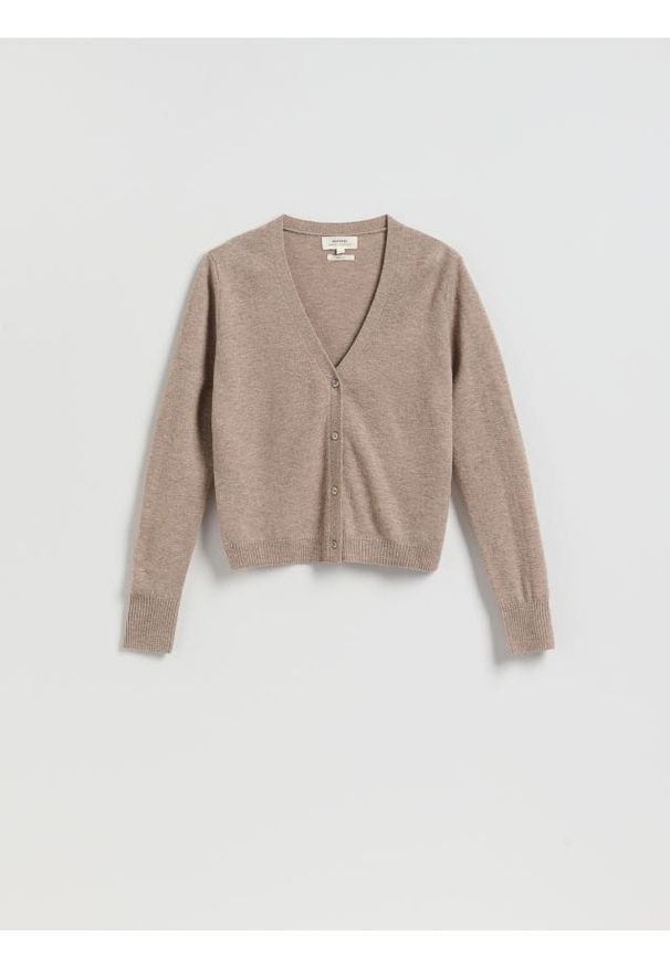 Reserved - Wełniany kardigan - brązowy. Kolor: brązowy. Materiał: wełna