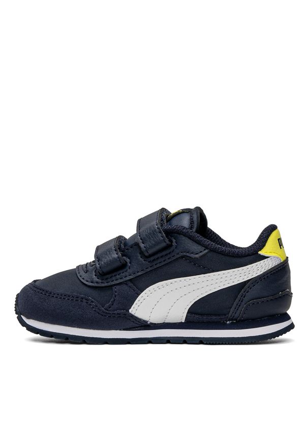 Sneakersy dziecięce granatowe Puma ST Runner v3 NL V Inf. Okazja: na uczelnię. Kolor: niebieski. Materiał: skóra ekologiczna, guma. Szerokość cholewki: normalna. Wzór: aplikacja