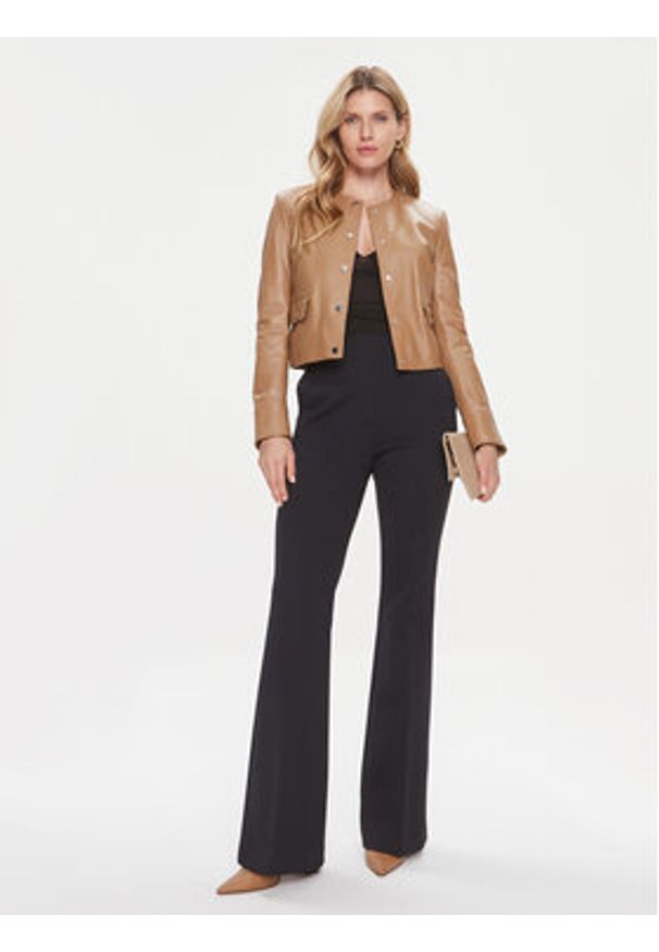 BOSS - Boss Kurtka skórzana Samarie 50505500 Beżowy Slim Fit. Kolor: beżowy. Materiał: skóra