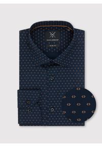 Pako Lorente - PAKO LORENTE – Granatowa koszula męska mikrowzór. Kolor: niebieski. Materiał: bawełna, elastan. Długość rękawa: długi rękaw. Długość: długie. Sezon: wiosna, lato #7