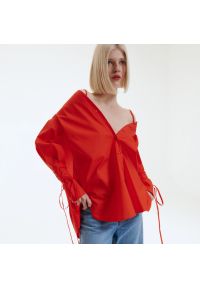 Reserved - Bawełniana koszula oversize - Czerwony. Kolor: czerwony. Materiał: bawełna
