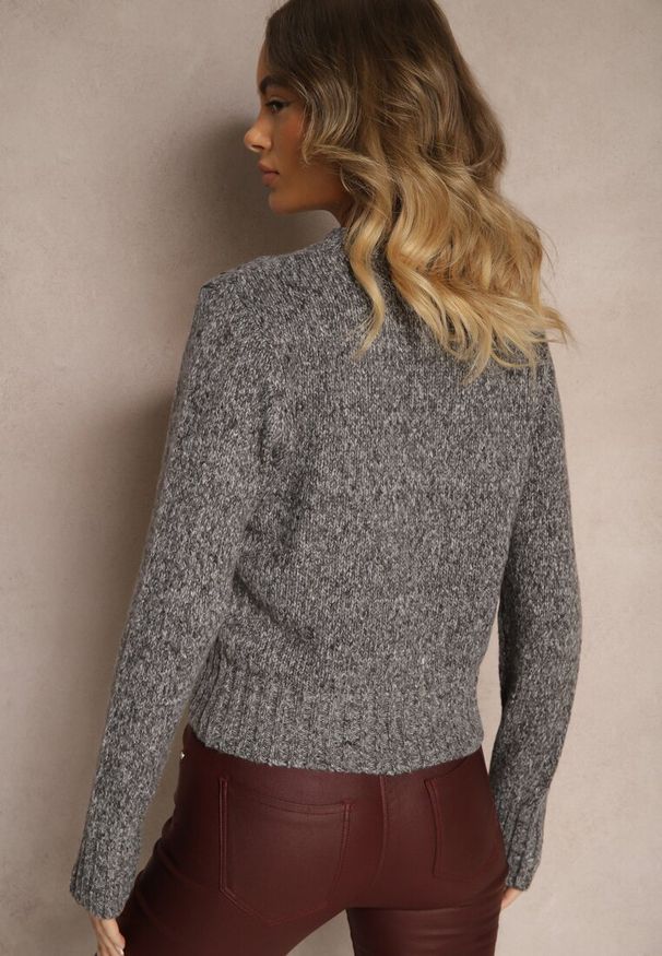 Renee - Ciemnoszary Casualowy Sweter z Bawełną i Cekinami Savintha. Okazja: na co dzień. Kolor: szary. Materiał: bawełna. Wzór: aplikacja. Styl: casual
