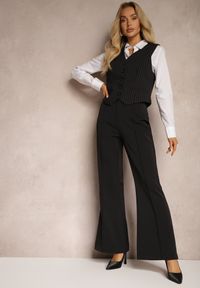 Renee - Czarne Casualowe Spodnie w Stylu Dzwonów High Waist Uinna. Okazja: na co dzień. Stan: podwyższony. Kolor: czarny. Styl: casual