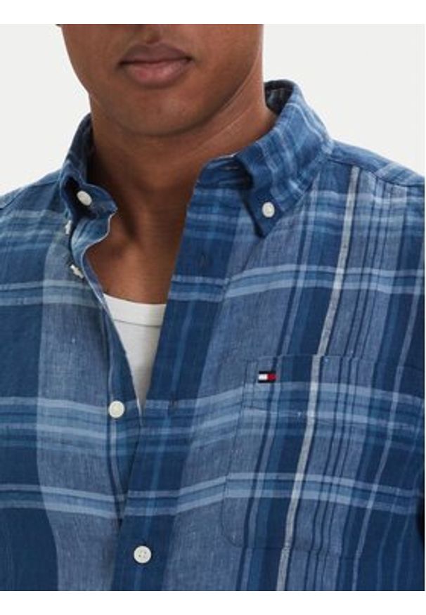 TOMMY HILFIGER - Tommy Hilfiger Koszula Madras Check MW0MW42399 Niebieski Regular Fit. Kolor: niebieski. Materiał: len