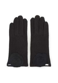 Wittchen - Damskie rękawiczki wełniane z rozetką. Kolor: czarny. Materiał: wełna. Wzór: aplikacja. Sezon: jesień, zima #2