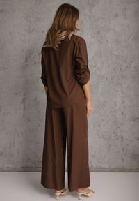 Renee - Brązowy Boho Komplet z Bawełną Koszula i Spodnie z Ażurowymi Zdobieniami Runesa. Kolor: brązowy. Materiał: bawełna. Wzór: aplikacja, ażurowy #8