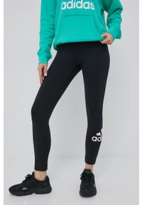 Adidas - adidas legginsy damskie kolor czarny z nadrukiem. Stan: podwyższony. Kolor: czarny. Materiał: bawełna. Wzór: nadruk