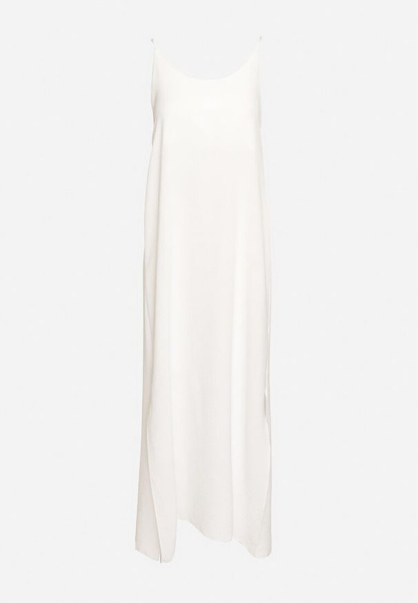 Born2be - Biała Taliowana Sukienka na Ramiączkach Rivaniell. Okazja: na co dzień, na imprezę. Kolor: biały. Materiał: jeans. Długość rękawa: na ramiączkach. Typ sukienki: oversize. Styl: casual, elegancki