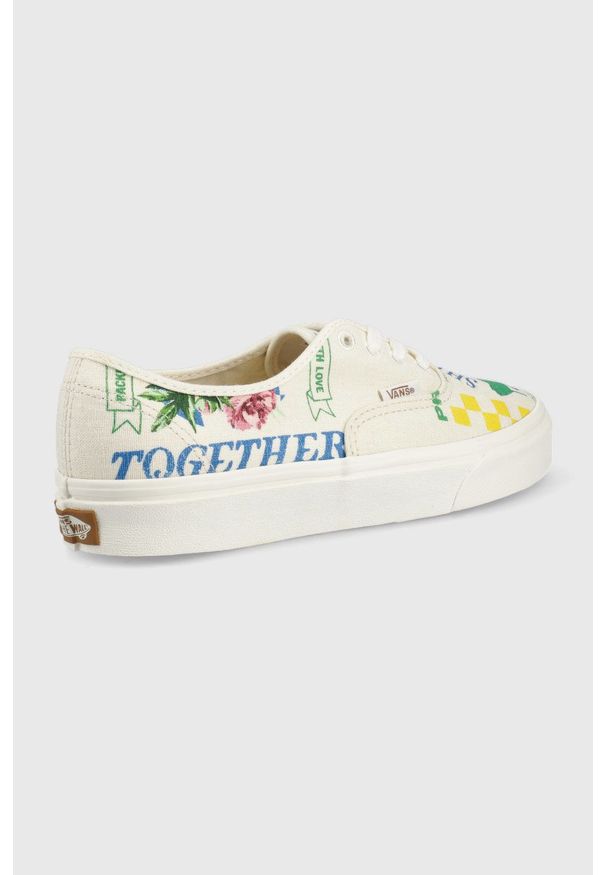 Vans tenisówki UA Authentic damskie kolor beżowy. Nosek buta: okrągły. Zapięcie: sznurówki. Kolor: beżowy. Materiał: materiał, włókno, guma, bawełna. Szerokość cholewki: normalna