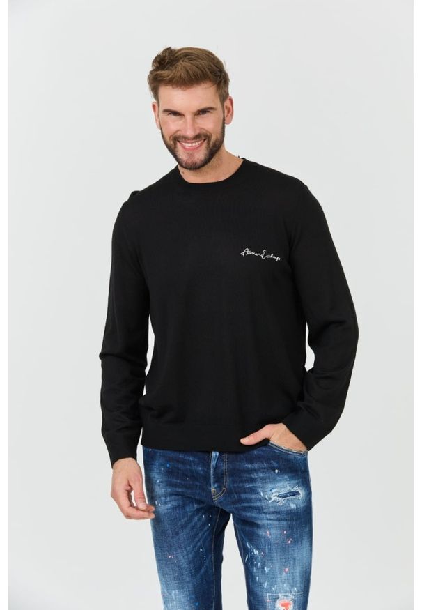 Armani Exchange - ARMANI EXCHANGE Czarny męski sweter Jumpers, Rozmiar XL. Kolor: czarny