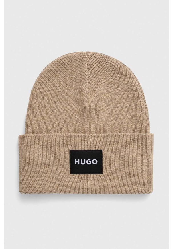 Hugo - HUGO czapka kolor brązowy. Kolor: beżowy. Materiał: dzianina