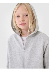 4f - 4F Bluza dresowa rozpinana z kapturem chłopięca - szara 140 (9-10 lat). Okazja: na co dzień. Typ kołnierza: kaptur. Kolor: szary. Materiał: dresówka. Wzór: gładki, ze splotem. Sezon: lato. Styl: sportowy, casual