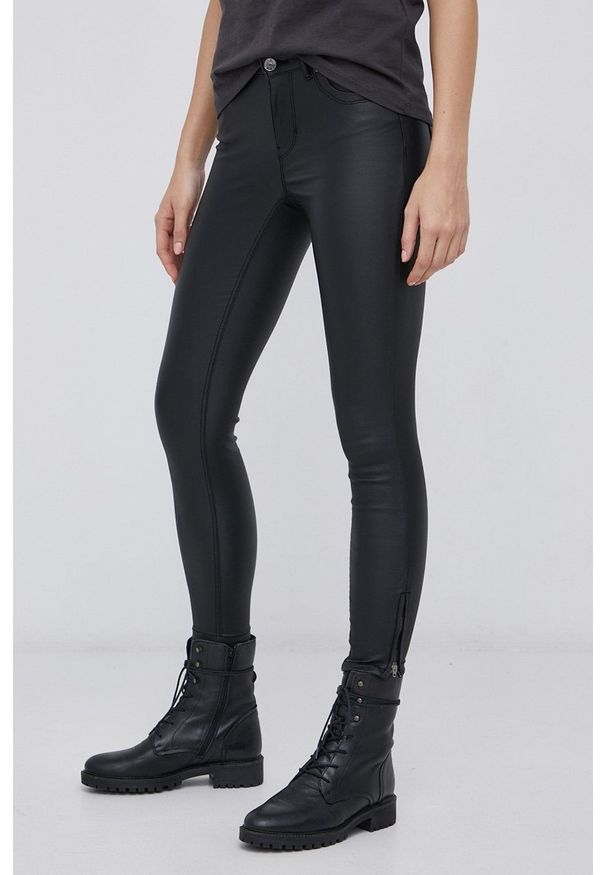 only - Only Spodnie damskie kolor czarny dopasowane medium waist. Kolor: czarny. Materiał: materiał, wiskoza