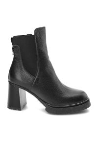 Czarne Botki Lemar Ocieplane Skórzane Buty Na Obcasie. Kolor: czarny. Materiał: skóra. Szerokość cholewki: normalna. Sezon: jesień. Obcas: na obcasie. Styl: elegancki. Wysokość obcasa: średni #3