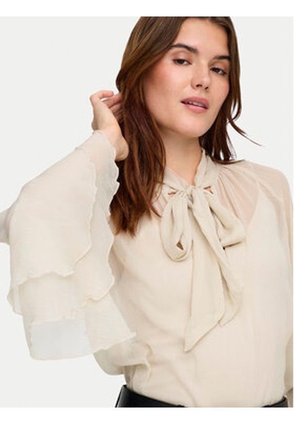 only - ONLY Bluzka Peninna 15367241 Beżowy Regular Fit. Kolor: beżowy. Materiał: syntetyk