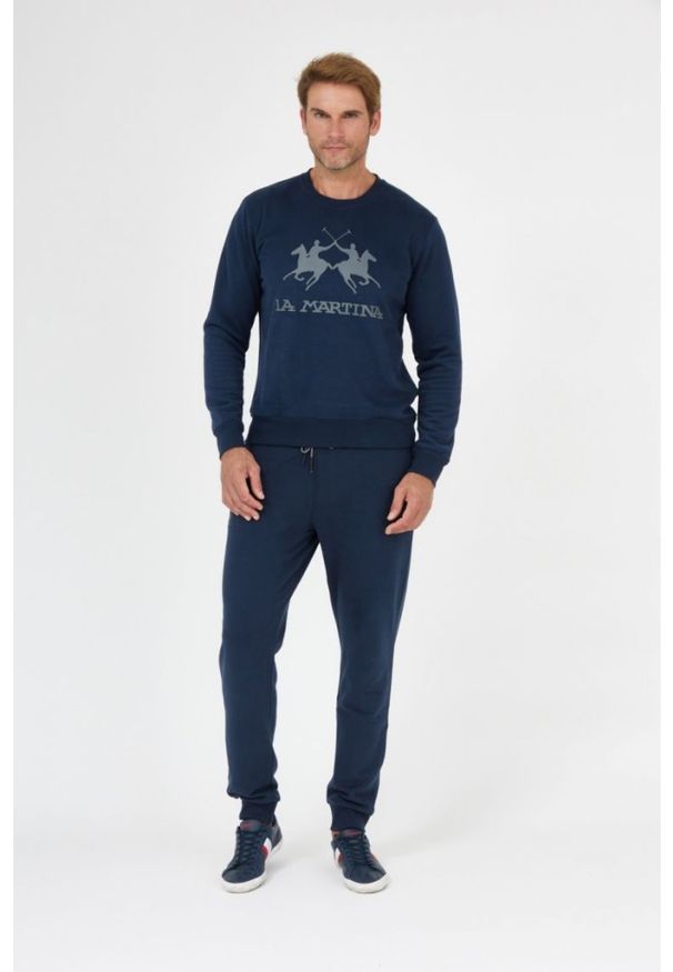 La Martina - LA MARTINA Granatowa bluza męska z szarym logo, Rozmiar XL. Kolor: niebieski