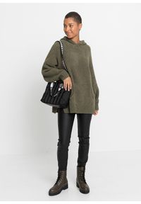bonprix - Sweter z kapturem, z polaru baranka. Typ kołnierza: kaptur. Kolor: zielony. Materiał: polar. Sezon: zima #3