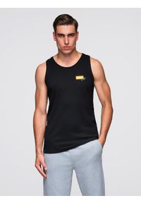 Ombre Clothing - Męski bawełniany tank top z nadrukiem Summer Vibe – czarny V1 - Rozmiar: XL. Okazja: na plażę, na co dzień. Kolor: czarny. Materiał: bawełna. Długość rękawa: bez rękawów. Wzór: nadruk. Sezon: lato. Styl: elegancki, wakacyjny, casual, sportowy