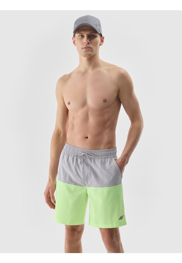 4f - 4F Spodenki plażowe męskie - szare S. Kolor: szary. Materiał: włókno, materiał, elastan, syntetyk. Długość: krótkie