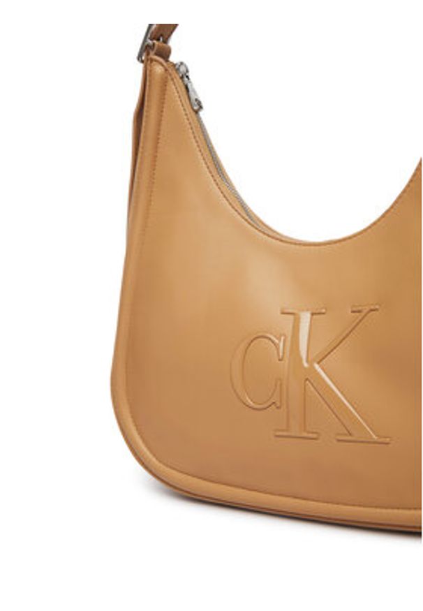 Calvin Klein Torebka Bold Ck Crescent LV04F3427G Beżowy. Kolor: beżowy. Materiał: skórzane