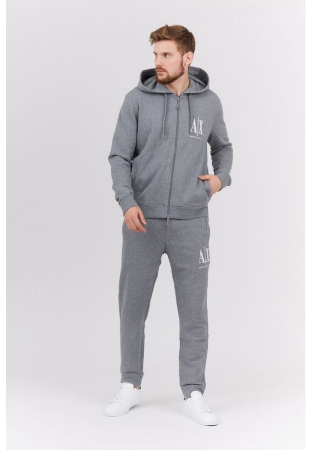 Armani Exchange - ARMANI EXCHANGE Szara bluza męska z kapturem na zamek. Typ kołnierza: kaptur. Kolor: szary