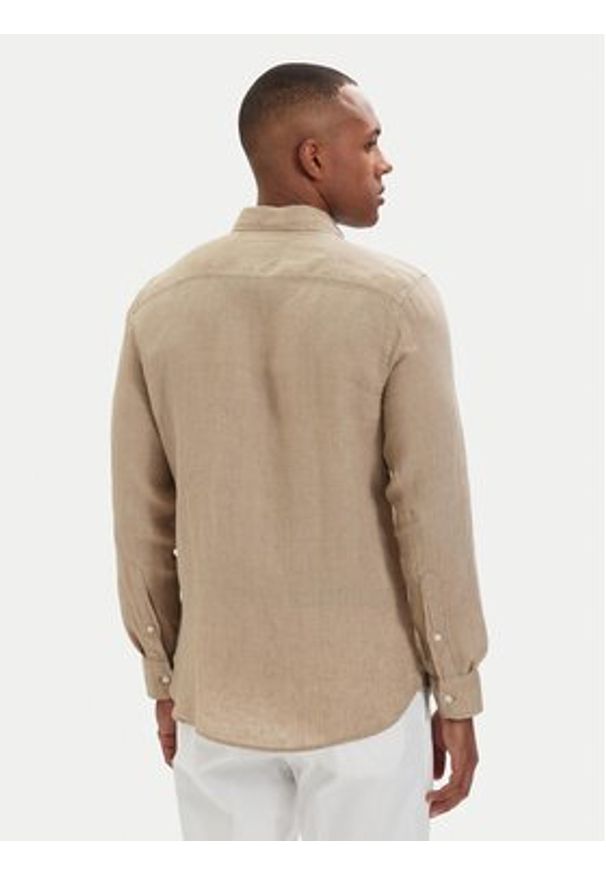 TOMMY HILFIGER - Tommy Hilfiger Koszula MW0MW41530 Beżowy ciemny Regular Fit. Kolor: beżowy. Materiał: len
