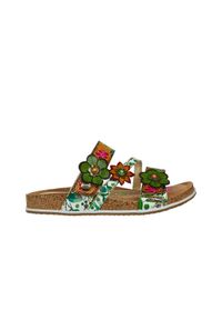 Klapki Laura Vita Brcyano 16 Jaune 202028, Wielokolorowy, Skóra naturalna - 37. Okazja: na co dzień. Kolor: wielokolorowy. Materiał: skóra. Wzór: kwiaty, aplikacja, kolorowy. Obcas: na obcasie. Styl: elegancki, casual. Wysokość obcasa: średni #1