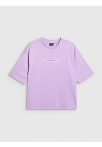 4f - 4F T-shirt oversize z nadrukiem damski - fioletowy M. Kolor: fioletowy. Wzór: nadruk