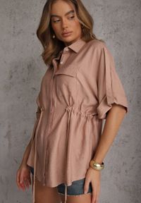 Renee - Beżowa Koszula z Bawełną o Nietoperzowym Kroju z Wiązaniem w Stylu Utility Kelathe. Kolor: beżowy. Materiał: bawełna #8