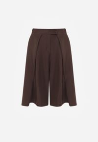 Renee - Brązowe Szerokie Szorty Eleganckie Bermudy High Waist z Zaszewkami w Talii Choniala. Okazja: na spotkanie biznesowe. Stan: podwyższony. Kolor: brązowy. Styl: elegancki #2
