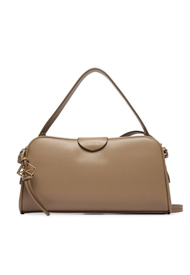 Calvin Klein Torebka Emblem Trio Top Handle Camera Ba LV04F3370G Beżowy. Kolor: beżowy. Materiał: skórzane