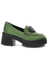 Zielone Półbuty Armodo Eleganckie Buty Damskie. Okazja: na spotkanie biznesowe. Kolor: zielony. Materiał: skóra. Obcas: na obcasie. Styl: elegancki. Wysokość obcasa: średni #6