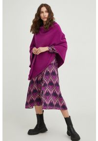 Answear Lab poncho z wełną damski kolor różowy. Kolor: różowy. Materiał: wełna. Wzór: gładki. Styl: wakacyjny #4