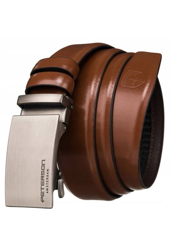 Pasek męski Peterson PTN A005 BROWN brązowy. Kolor: brązowy. Materiał: jeans, skóra
