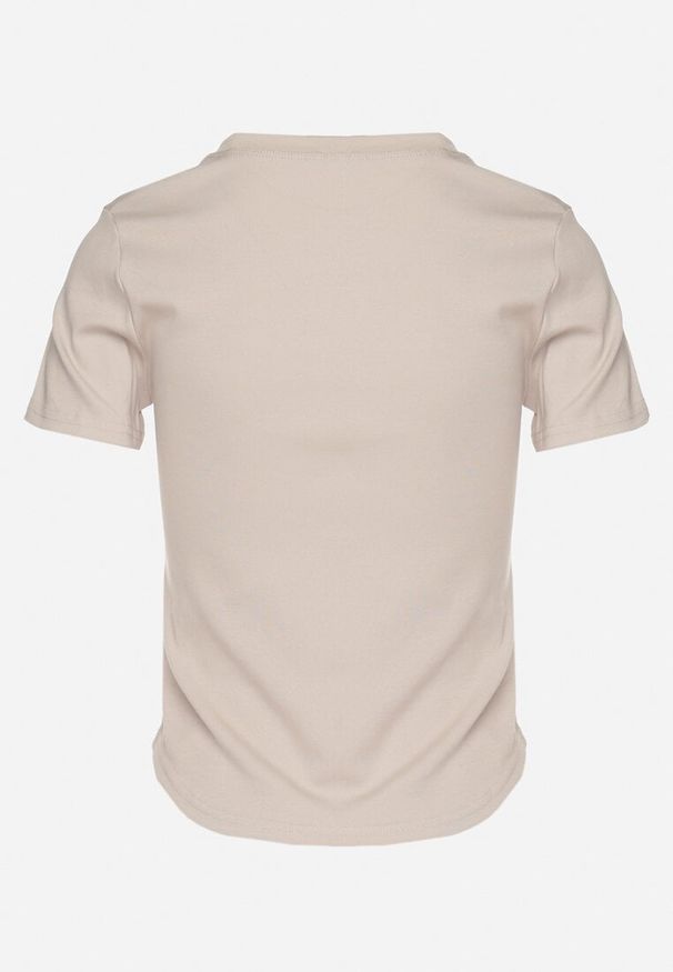 Born2be - Beżowy T-shirt z Bawełny z Nadrukiem Czapki i Cyrkoniami Penilna. Okazja: na co dzień. Kolor: beżowy. Materiał: bawełna. Wzór: nadruk. Styl: casual, klasyczny