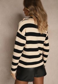 Renee - Czarno-Beżowy Sweter w Paski z Suwakiem przy Dekolcie Ralanae. Okazja: na co dzień. Kolor: czarny. Materiał: skóra, jeans. Długość rękawa: długi rękaw. Długość: długie. Wzór: paski. Styl: casual, klasyczny #4