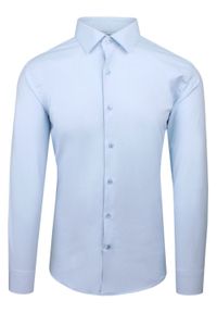 Wyszczuplona, Elegancka Koszula Męska - Victorio - Błękit. Kolor: niebieski. Materiał: poliester, bawełna, elastan. Styl: elegancki #1