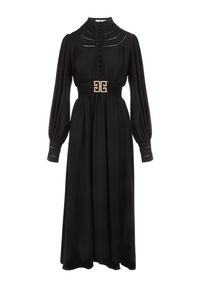 Born2be - Czarna Sukienka Laodyle. Typ kołnierza: kołnierzyk stójkowy. Kolor: czarny. Materiał: poliester, koronka, tkanina. Długość rękawa: długi rękaw. Wzór: ażurowy. Styl: elegancki, retro. Długość: maxi #3