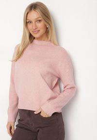 Born2be - Różowy Gładki Sweter o Pudełkowym Kroju ze Stójką Unessa. Okazja: na co dzień. Typ kołnierza: kołnierzyk stójkowy. Kolor: różowy. Materiał: jeans. Wzór: gładki. Styl: casual