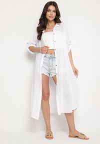 Born2be - Biała Koszulowa Sukienka z Bawełny z Kieszeniami Kolaris. Okazja: na co dzień. Typ kołnierza: kołnierzyk klasyczny. Kolor: biały. Materiał: bawełna. Typ sukienki: koszulowe. Styl: klasyczny, casual, elegancki #2