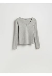 Reserved - Bluzka z koronką - jasnoszary. Kolor: szary. Materiał: koronka. Wzór: koronka #1