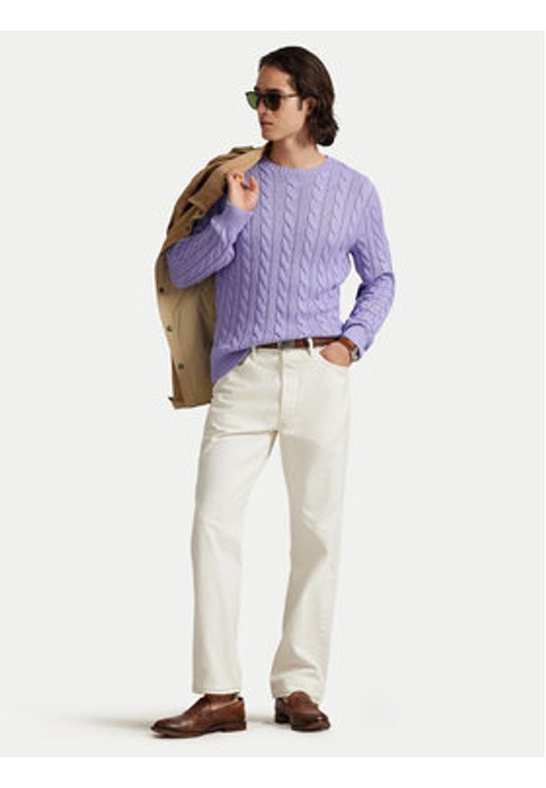 Polo Ralph Lauren Sweter 710775885531 Fioletowy jasny Regular Fit. Typ kołnierza: polo. Kolor: fioletowy. Materiał: bawełna