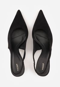 Born2be - Czarne Czółenka z Odkrytą Piętą VICES na Obcasie Kaczuszka Anatema. Okazja: na co dzień. Kolor: czarny. Materiał: zamsz, jeans. Obcas: na obcasie. Styl: casual, elegancki. Wysokość obcasa: średni #5