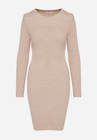 Born2be - Beżowa Dopasowana Sukienka z Prążkowanej Dzianiny z Bawełną Tesmera. Okazja: do pracy, na co dzień, na spotkanie biznesowe. Kolor: beżowy. Materiał: dzianina, bawełna, prążkowany. Styl: casual, biznesowy #5