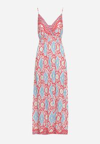 Born2be - Czerwona Taliowana Sukienka z Wiskozy na Regulowanych Ramiączkach z Gumką w Pasie Zenadea. Okazja: na co dzień. Kolor: czerwony. Materiał: wiskoza. Długość rękawa: na ramiączkach. Sezon: lato. Styl: wizytowy, casual #3