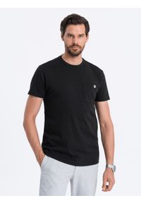 Ombre Clothing - Dzianinowy T-shirt męski z naszytą kieszonką - czarny V5 S1621 - XXL. Kolor: czarny. Materiał: dzianina. Długość rękawa: krótki rękaw. Długość: krótkie. Wzór: aplikacja. Styl: klasyczny #6