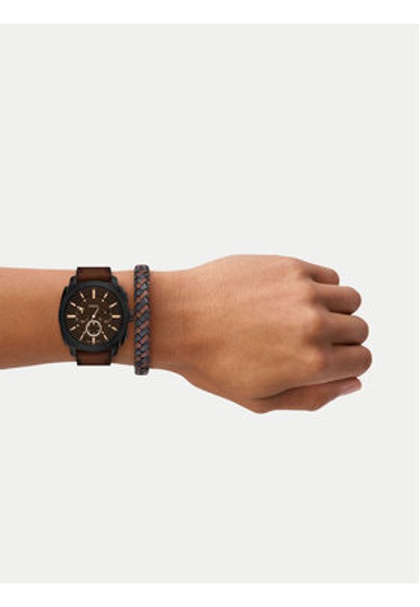 Fossil Zestaw zegarek i bransoletka Machine Chronograph FS6102SET Brązowy. Kolor: brązowy